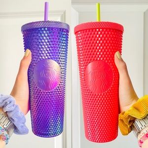 🦄NEW SET🍉 Starbucks Summer 2022 Purple Oil Slick & Dragonfruit Coral Studded